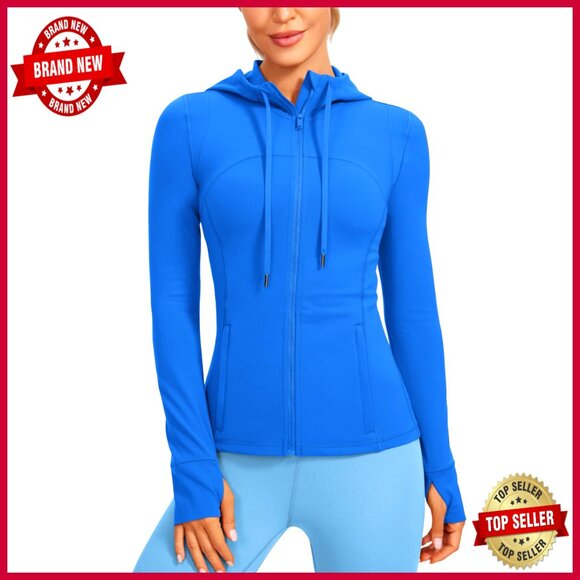 Jackets & Blazers - Full Zip Athletic Jacket with Thumb Holes Pockets Hooded Track Top